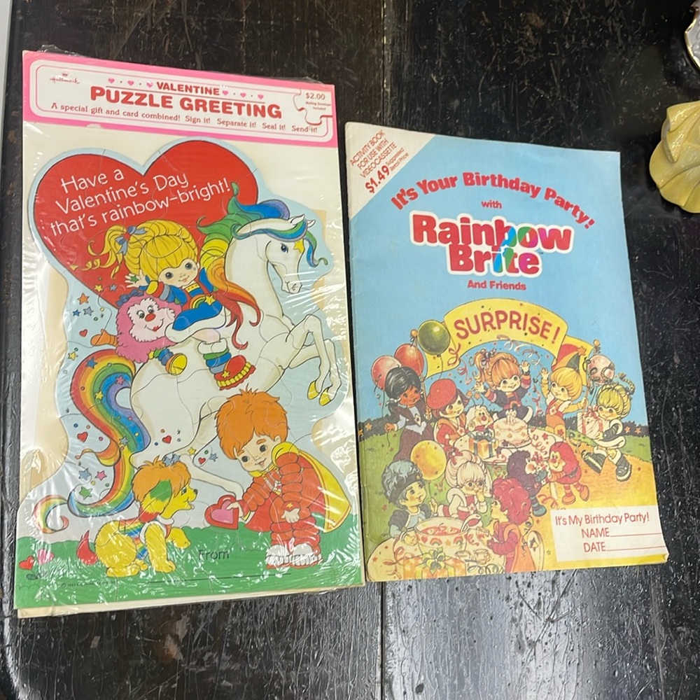 Vintage Rainbow Brite coloring book and Valentine’s Day puzzle greeting